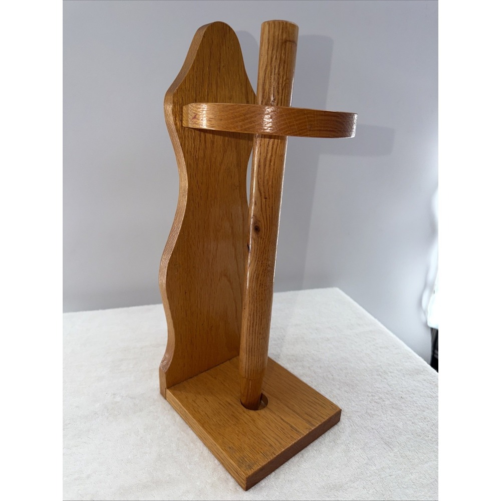 Oak Wood Paper Towel Holder Handmade 16" X 6.25" Vintage Free Stand Or Hang